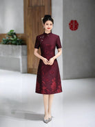 Beth and Brian Qipao-DL Floral embroidery, wedding midi A line Cheongsam