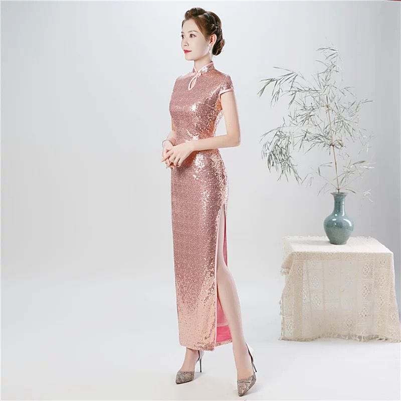 Beth and Brian Qipao-QP Chinese Sequins prom dress, Sequins Chinese evening Cheongsam