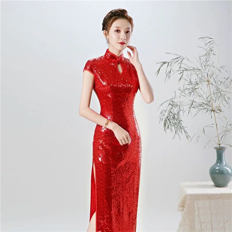 Beth and Brian Qipao-QP Chinese Sequins prom dress, Sequins Chinese evening Cheongsam