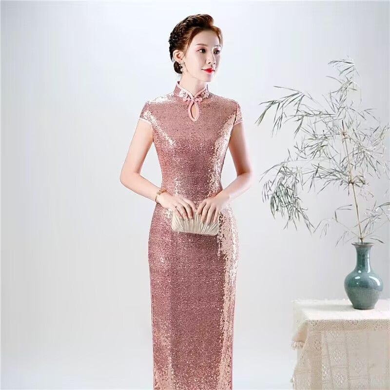 Beth and Brian Qipao-QP Chinese Sequins prom dress, Sequins Chinese evening Cheongsam