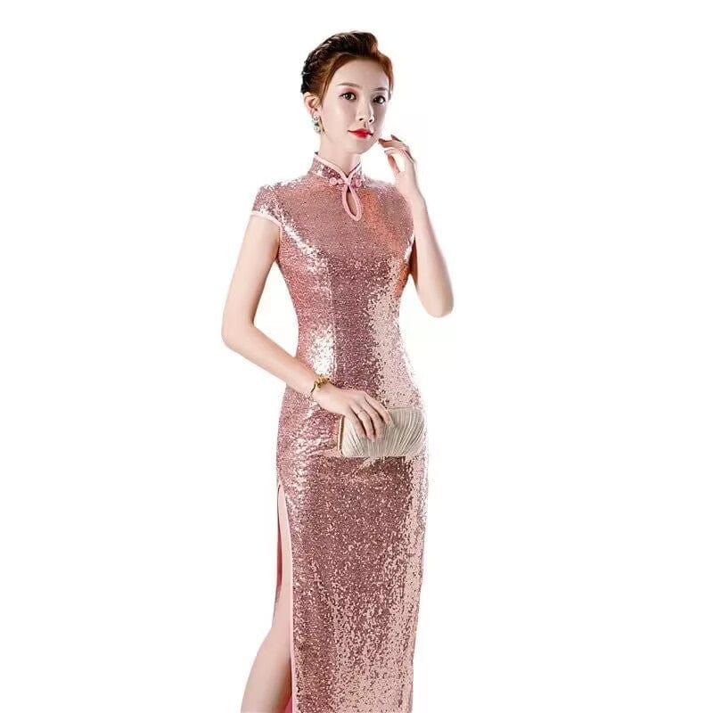 Beth and Brian Qipao-QP Chinese Sequins prom dress, Sequins Chinese evening Cheongsam