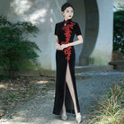 Beth and Brian Qipao-LMO Plus size, leaf embroidery, water-drop collar prom long Qipao