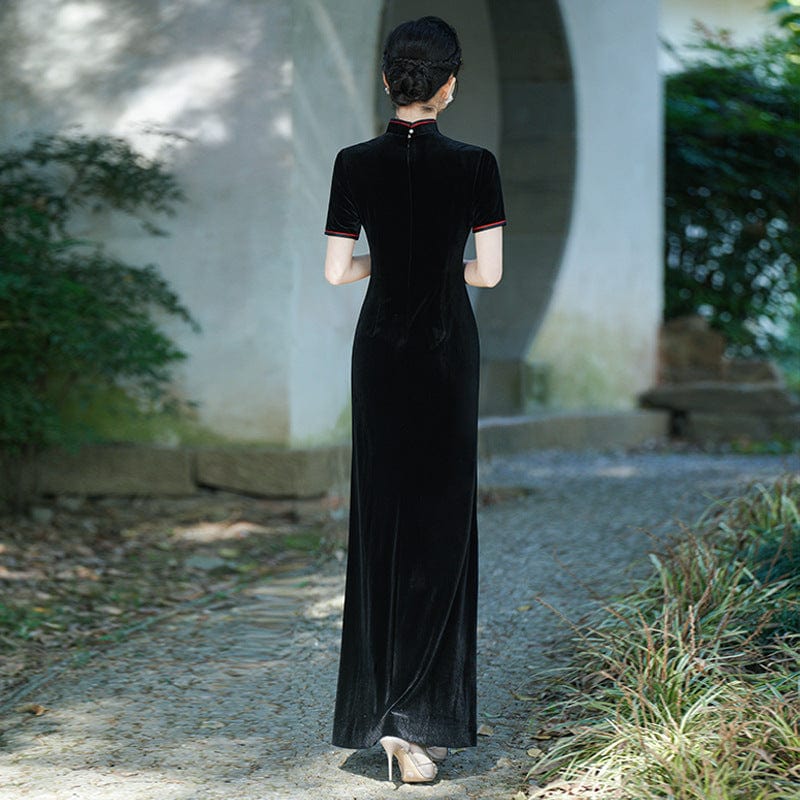 Beth and Brian Qipao-LMO Plus size, leaf embroidery, water-drop collar prom long Qipao