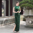 Beth and Brian Qipao-LMO Sleeveless, water-drop collar, velvet long Cheongsam