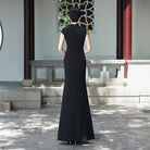 Beth and Brian Qipao-LMO Floral pattern, Chinese prom long Cheongsam with cap sleeves
