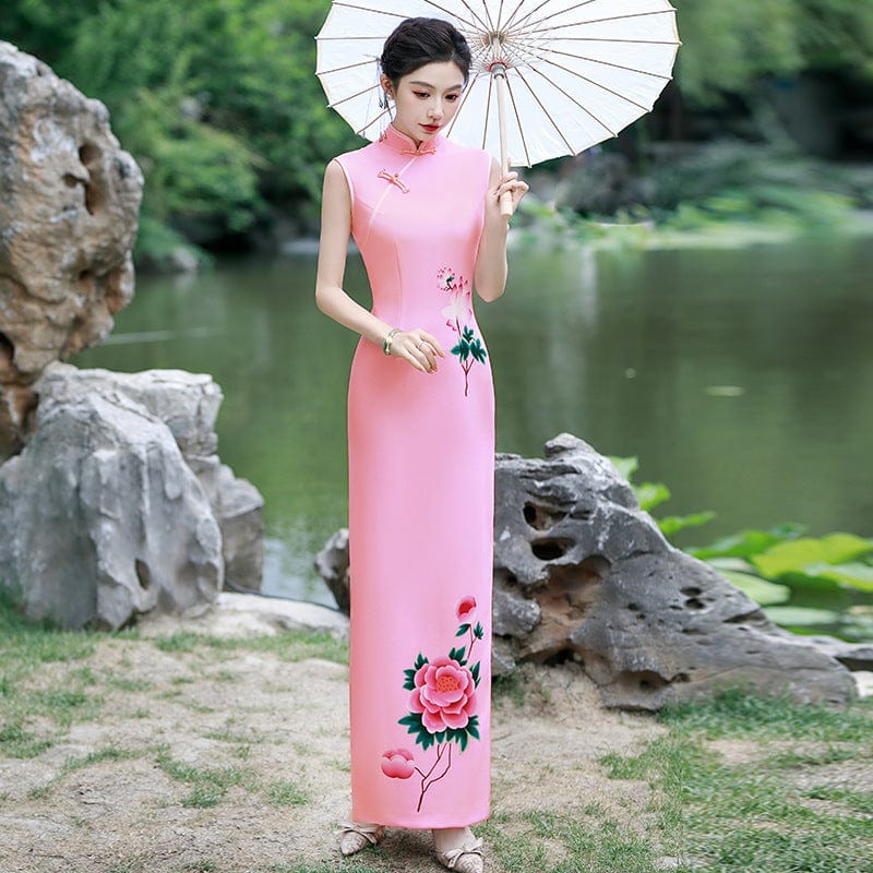 Beth and Brian Qipao-YD Sleeveless, long plus size Cheongsam for prom