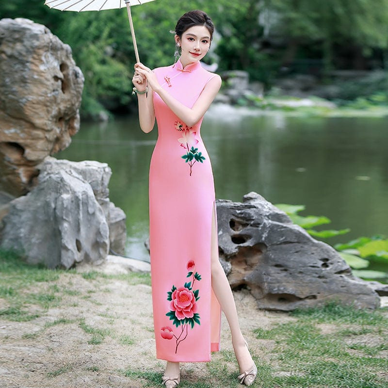 Beth and Brian Qipao-YD Sleeveless, long plus size Cheongsam for prom