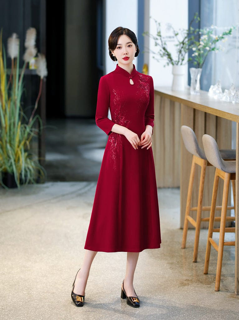Beth and Brian Qipao-DL Plus size, water drop collar midi Cheongsam for mother
