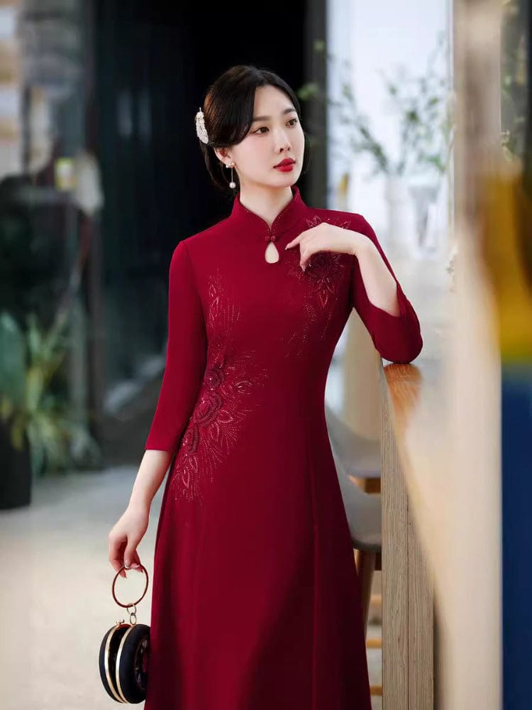 Beth and Brian Qipao-DL Plus size, water drop collar midi Cheongsam for mother