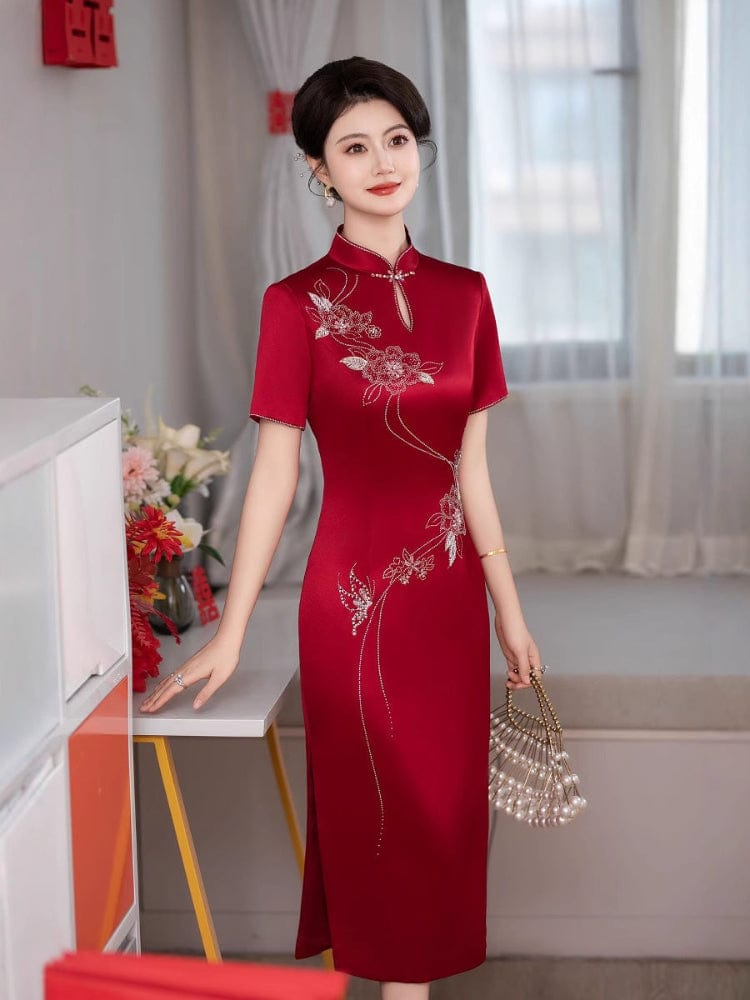 Beth and Brian Qipao-DL Fall collection, water drop collar, plus size midi Cheongsam