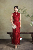 Beth and Brian Qipao - YB Exclusive designer collection, sequins red long Qipao