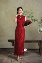 Beth and Brian Qipao - YB Exclusive designer collection, sequins red long Qipao