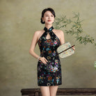 Beth and Brian Qipao-Exclusivedesigner Exclusive designer collection, water-drop collar short black Qipao