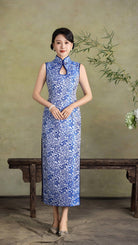 Beth and Brian Qipao-Exclusivedesigner Exclusive designer collection, blue and white porcelain long Qipao