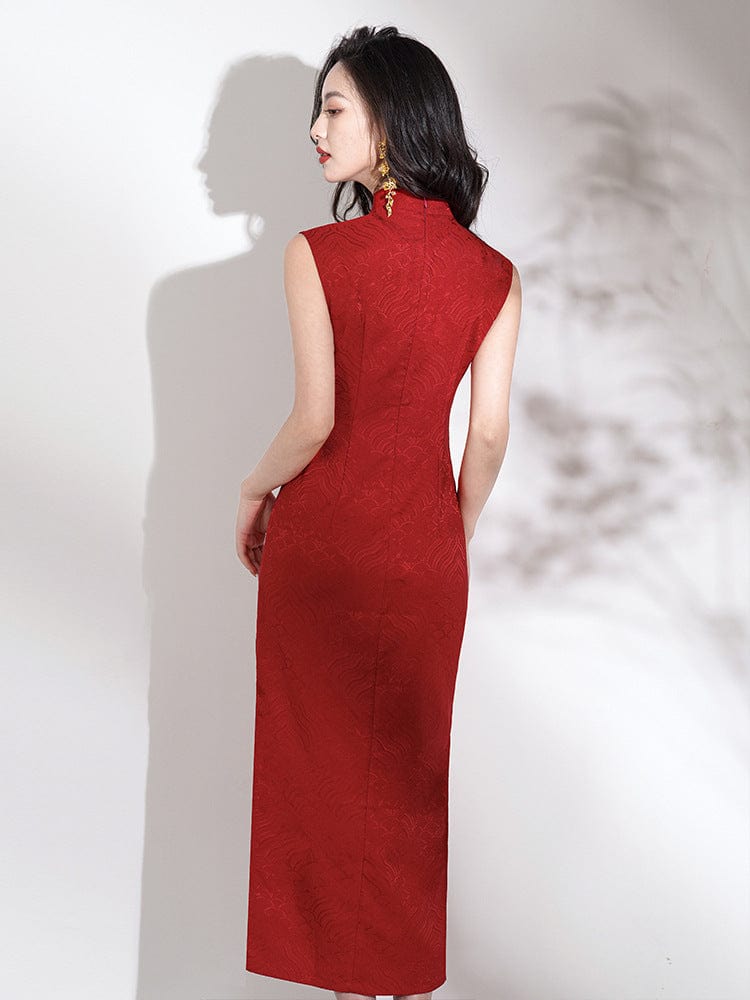 Beth and Brian Qipao-LSB New Chinese style(新中式), sleeveless wedding midi Cheongsam