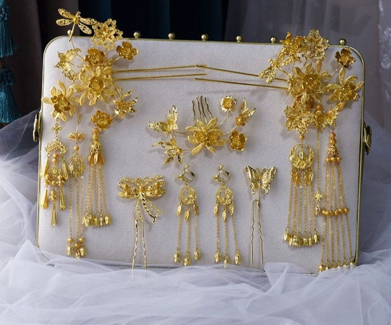 Beth and Brian Qipao-XFYJ Luxury Gold Buyao Hairpin, Traditional Hanfu/Xiuhe Bridal Hair Accessory