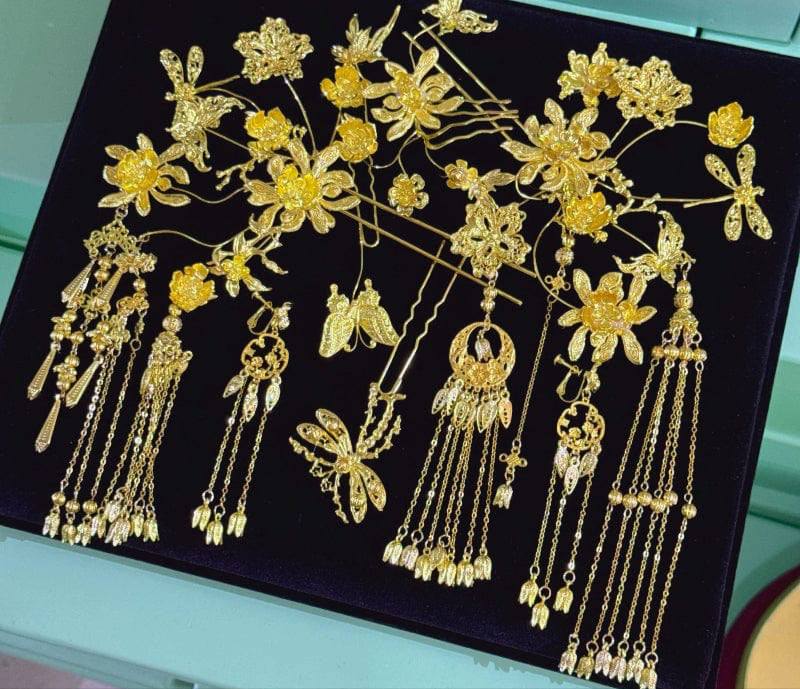 Beth and Brian Qipao-XFYJ Luxury Gold Buyao Hairpin, Traditional Hanfu/Xiuhe Bridal Hair Accessory