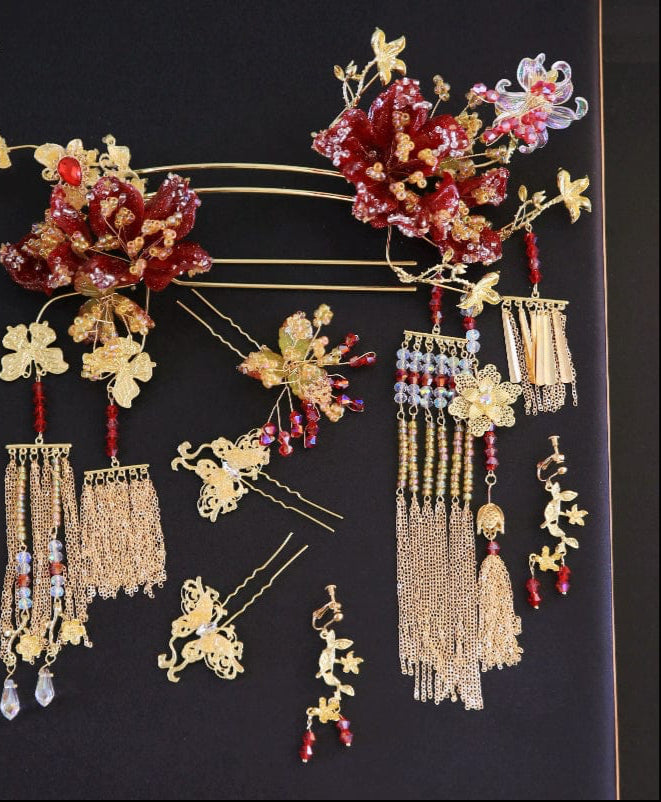 Beth and Brian Qipao-XFYJ Traditional Chinese bridal headwear, Qun Gua hair Accessories