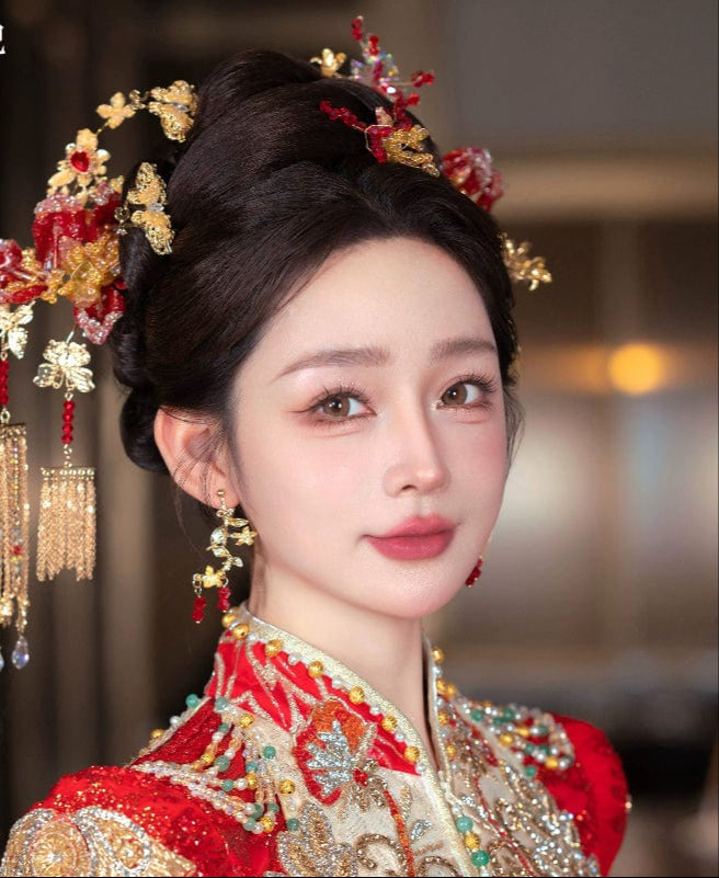 Beth and Brian Qipao-XFYJ Traditional Chinese bridal headwear, Qun Gua hair Accessories