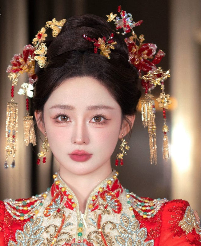 Beth and Brian Qipao-XFYJ Traditional Chinese bridal headwear, Qun Gua hair Accessories