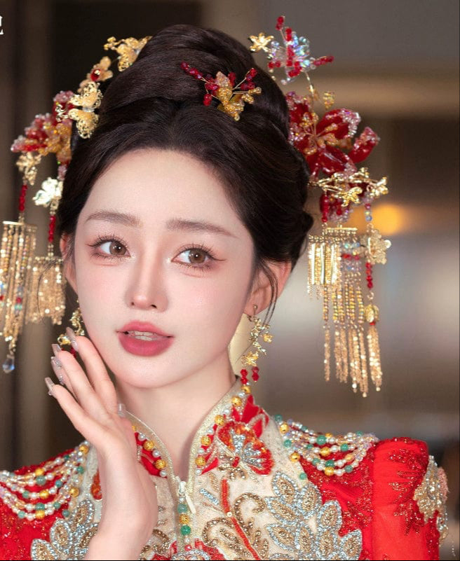 Beth and Brian Qipao-XFYJ Traditional Chinese bridal headwear, Qun Gua hair Accessories