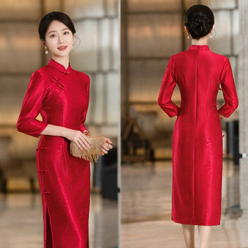 Beth and Brian Qipao-SYK Plus size, floral pattern, wedding midi Cheongsam