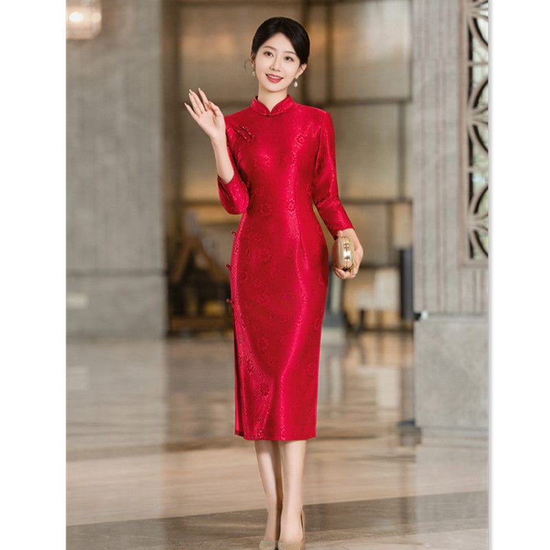 Beth and Brian Qipao-SYK Plus size, floral pattern, wedding midi Cheongsam