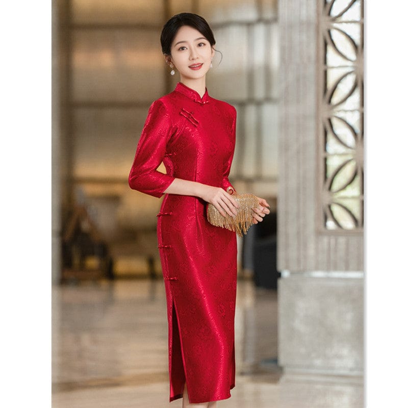 Beth and Brian Qipao-SYK Plus size, floral pattern, wedding midi Cheongsam