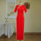 Beth and Brian Qipao-YD Plus size long Cheongsam for mothers with elbow sleeves