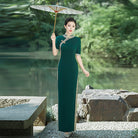 Beth and Brian Qipao-YD Plus size long Cheongsam for mothers with elbow sleeves