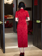 Beth and Brian Qipao-LSB Floral pattern, acetate jacquard fabric, midi Cheongsam