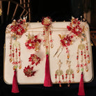 Beth and Brian Qipao-YQN Gold and Red Xiuhe Bridal Hair Accessories, Tassel Chinese bridal hair Accessories Set