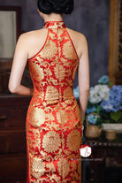 Beth and Brian Qipao-Exclusivedesigner Exclusive designer collection, red and gold water drop collar long Qipao