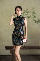 Beth and Brian Qipao-Exclusivedesigner Exclusive designer collection, floral short black Qipao