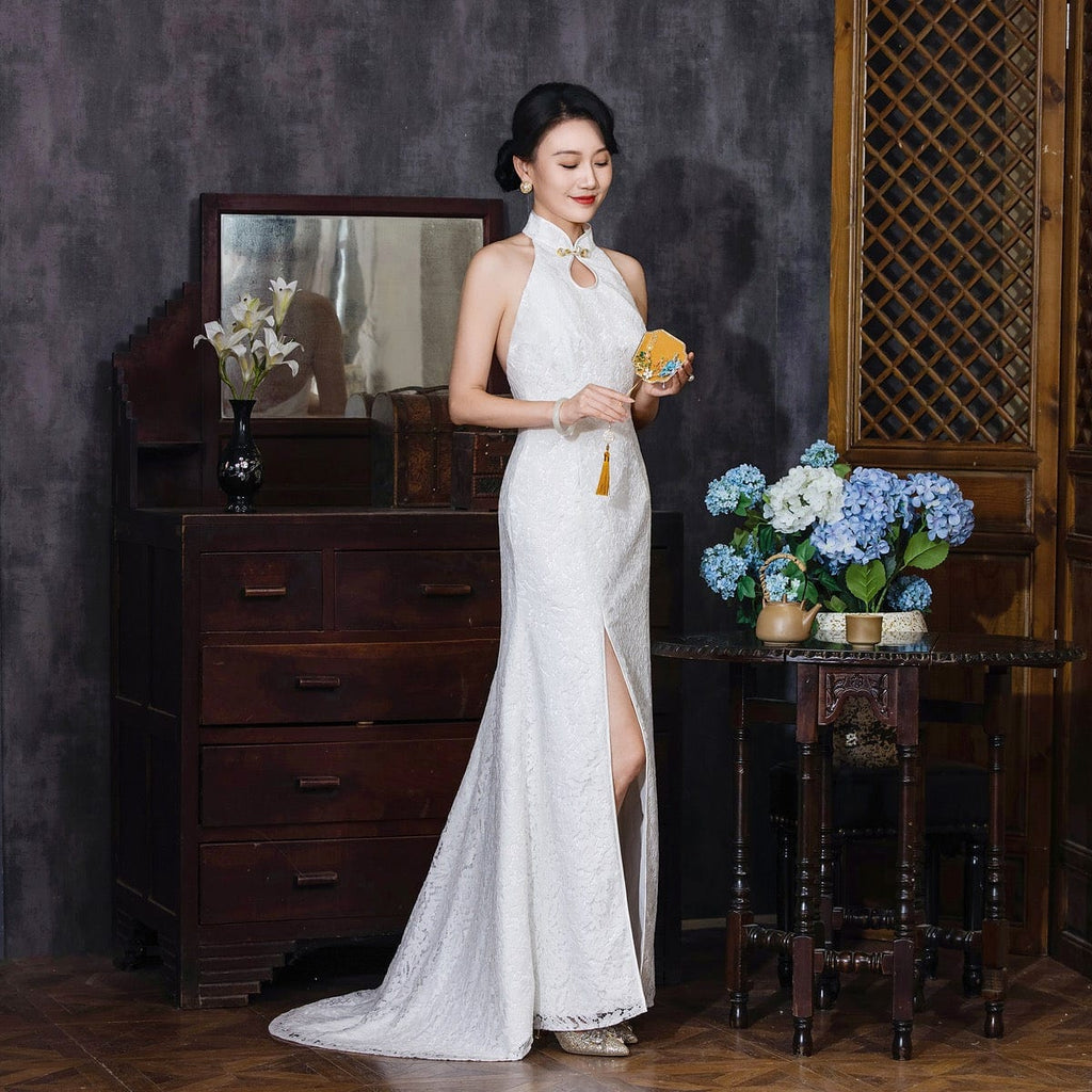 Beth and Brian Qipao - Exclusive Exclusive designer collection, lace fishtail Qipao