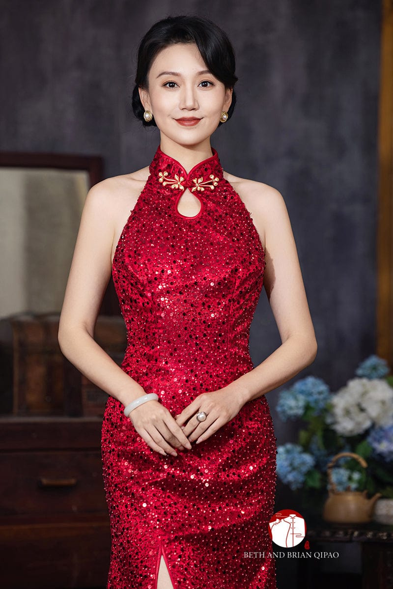 Beth and Brian Qipao - Exclusive Exclusive designer collection, sequins fishtail Qipao