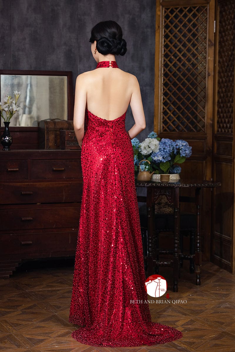 Beth and Brian Qipao - Exclusive Exclusive designer collection, sequins fishtail Qipao