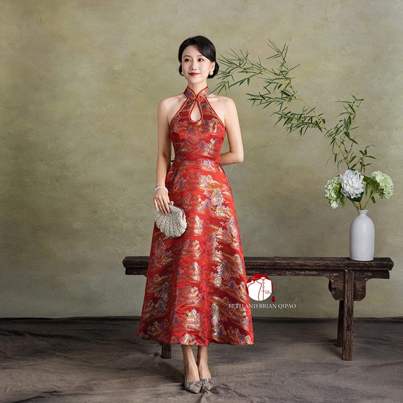 Beth and Brian Qipao-Exclusivedesigner Exclusive designer collection, Thousands Miles of Mountains and Rivers midi Qipao