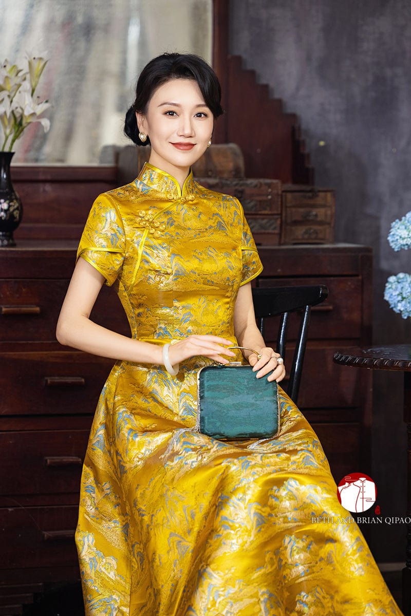Beth and Brian Qipao-Exclusivedesigner Exclusive designer collection,Thousands Miles of Mountains and Rivers midi cheongsam