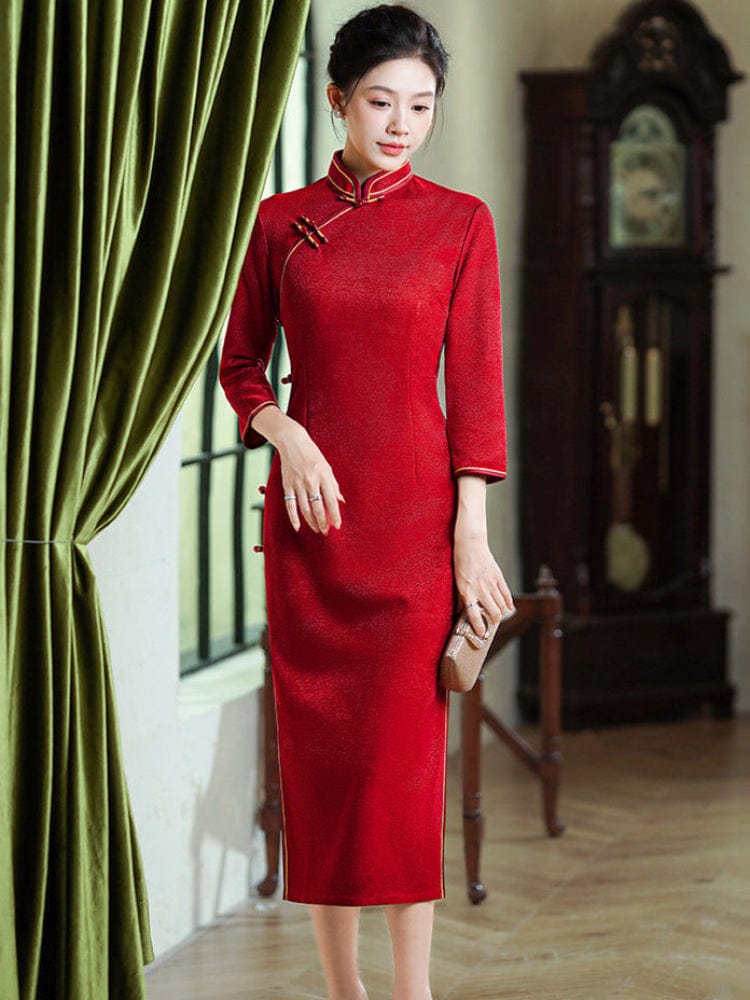 Beth and Brian Qipao-HQ Floral pattern, jacquard and knitting fabric, long Cheongsam