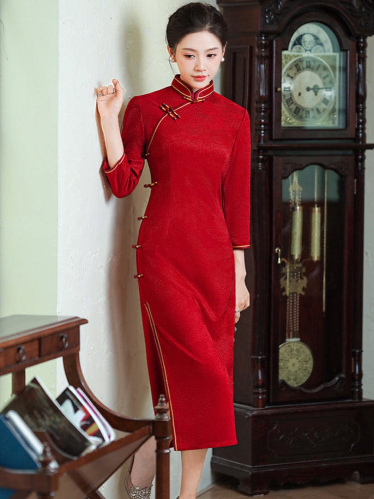 Beth and Brian Qipao-HQ Floral pattern, jacquard and knitting fabric, long Cheongsam