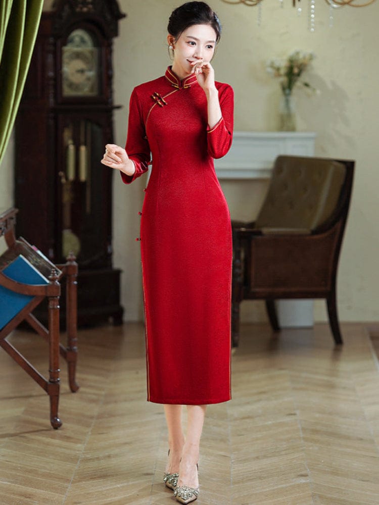 Beth and Brian Qipao-HQ Floral pattern, jacquard and knitting fabric, long Cheongsam