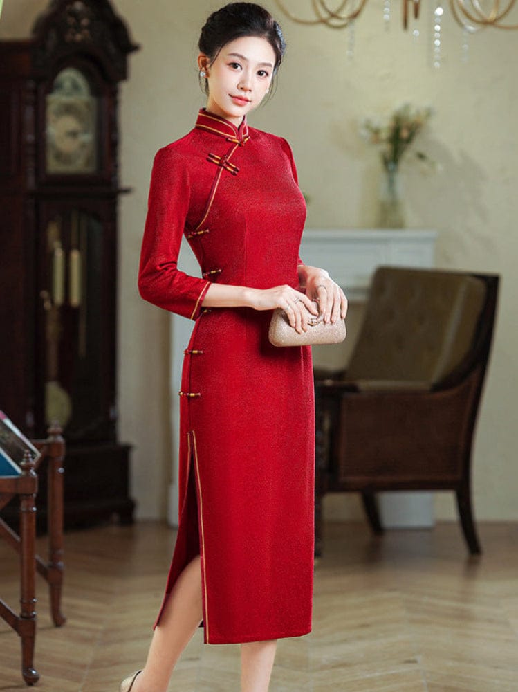 Beth and Brian Qipao-HQ Floral pattern, jacquard and knitting fabric, long Cheongsam