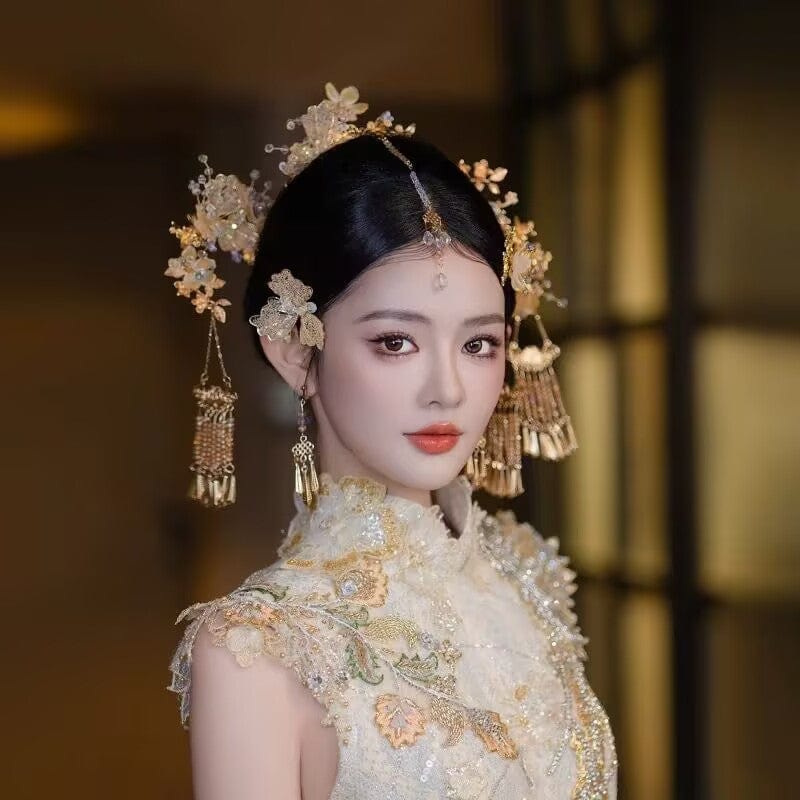 Beth and Brian Qipao-MY Traditional Chinese bridal headwear set, Qun Gua hair Accessories