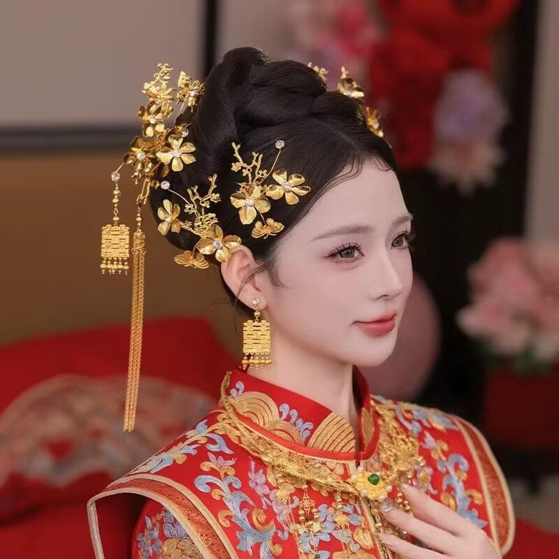 Beth and Brian Qipao-MY Traditional Chinese bridal gold headwear set