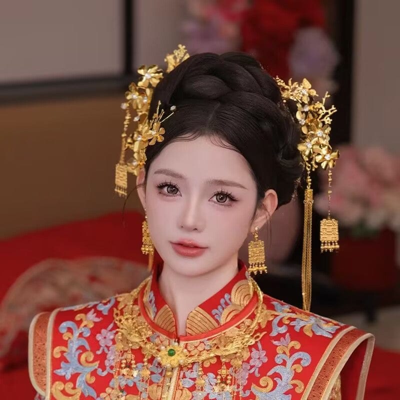 Beth and Brian Qipao-MY Traditional Chinese bridal gold headwear set