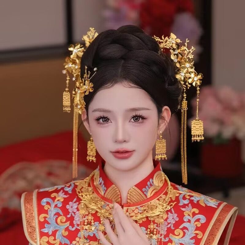 Beth and Brian Qipao-MY Traditional Chinese bridal gold headwear set