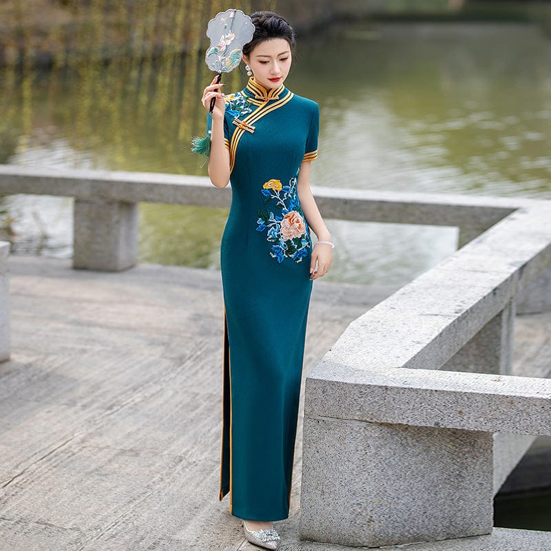 Beth and Brian Qipao-YD Plus size long Cheongsam with short sleeves