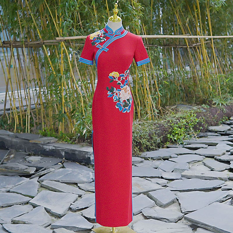 Beth and Brian Qipao-YD Plus size long Cheongsam with short sleeves