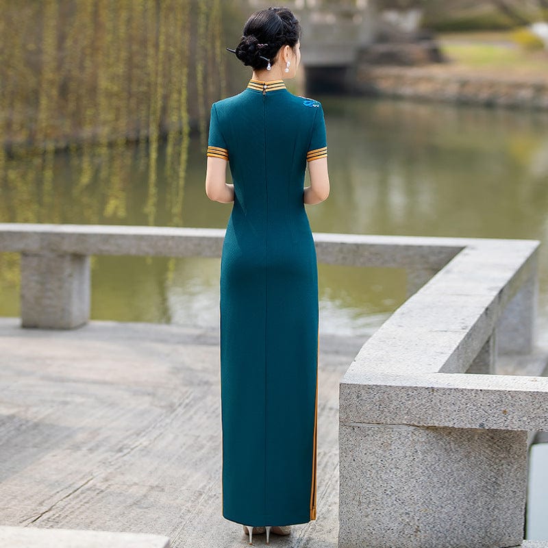 Beth and Brian Qipao-YD Plus size long Cheongsam with short sleeves
